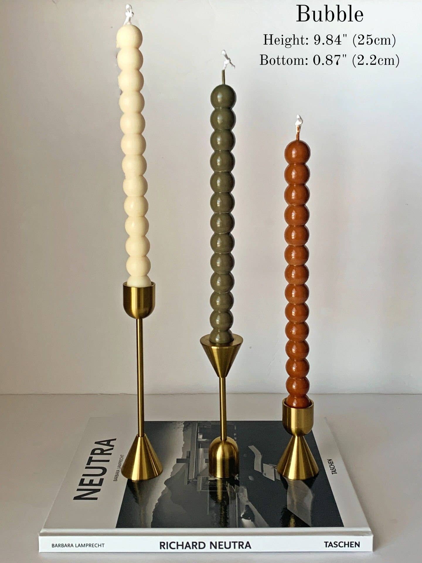 MarneyAsh - Venta al por mayor Velas cónicas/candeleros - Set de 3 Velas: Burbuja, Hexágono y Espiral3