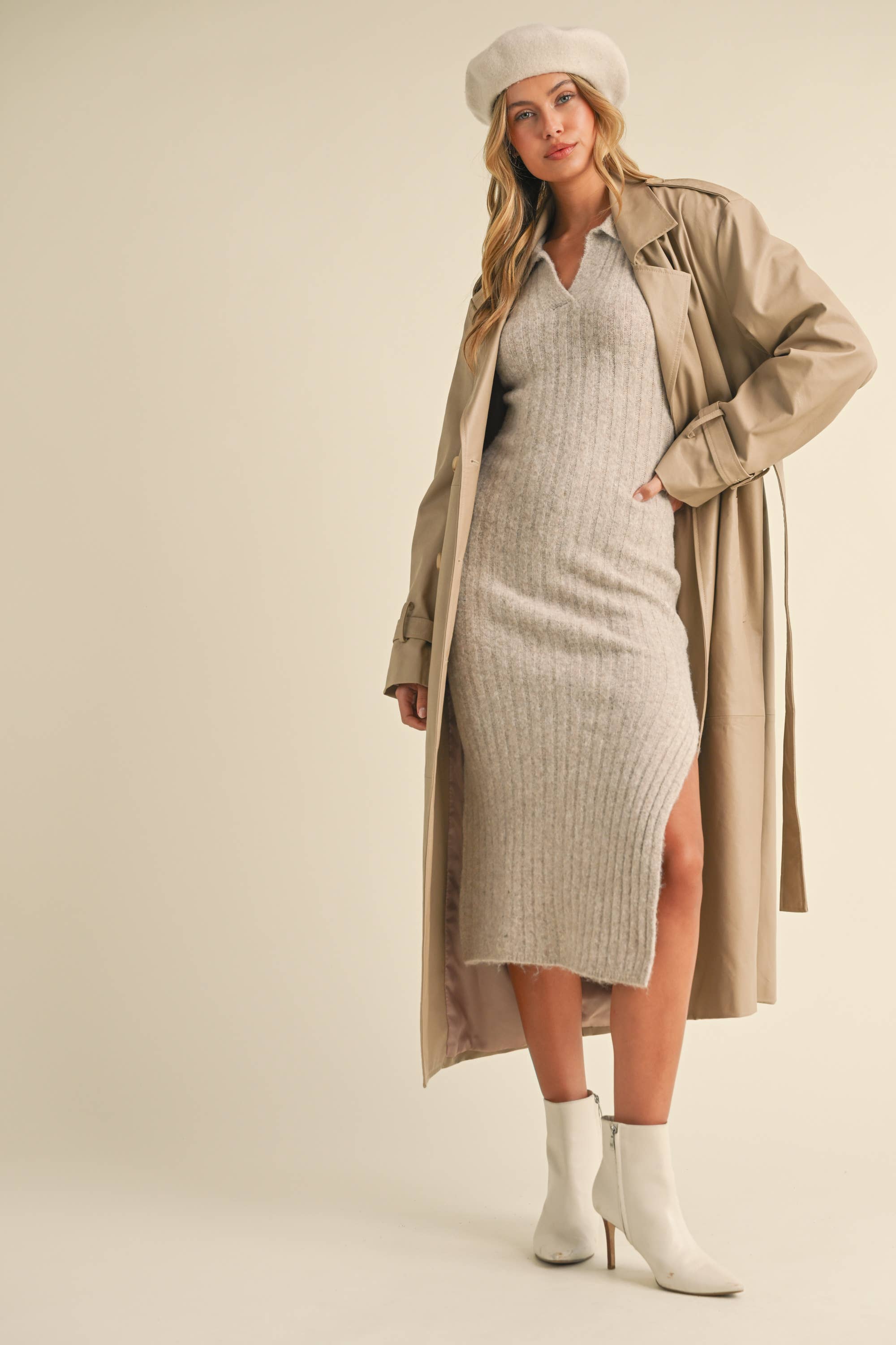 Klesis - Wholesale Dress - Women's - ID8811 COLLAR SWEATER MIDI DRESS WITH LONG SLEEVES10