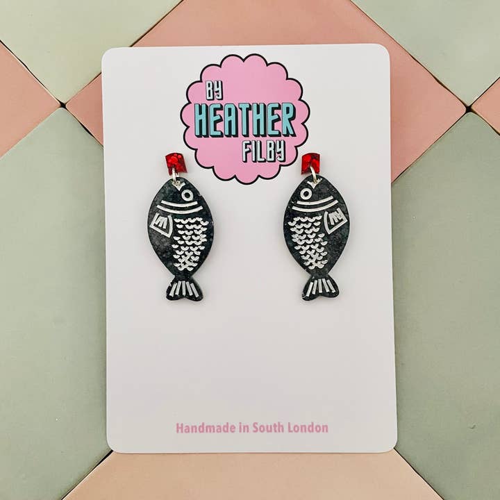 Soy Sauce Glitter Resin Earrings for wholesale by By Heather Filby