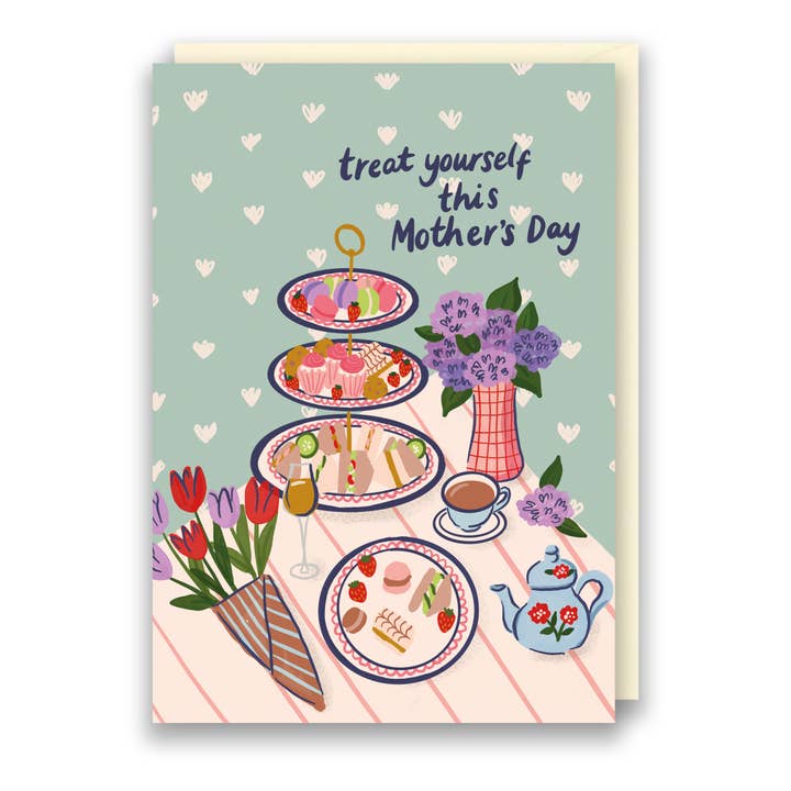 Pretty Mother's Day Card with Afternoon Tea and Flowers for wholesale by Jessie Maeve Studio