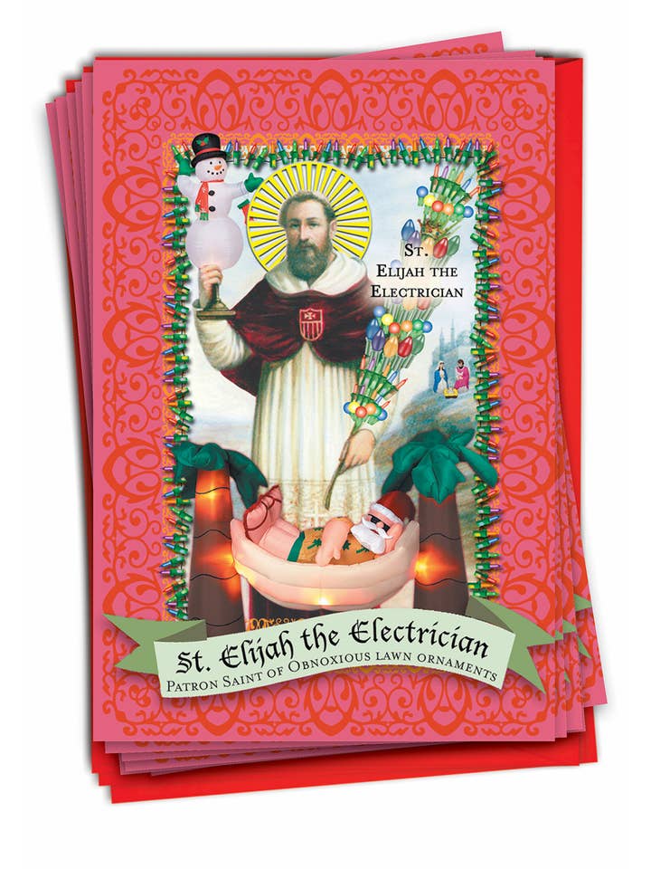 Caixa com 12 Cartões de Natal - São Elias o Eletricista por atacado de NobleWorks