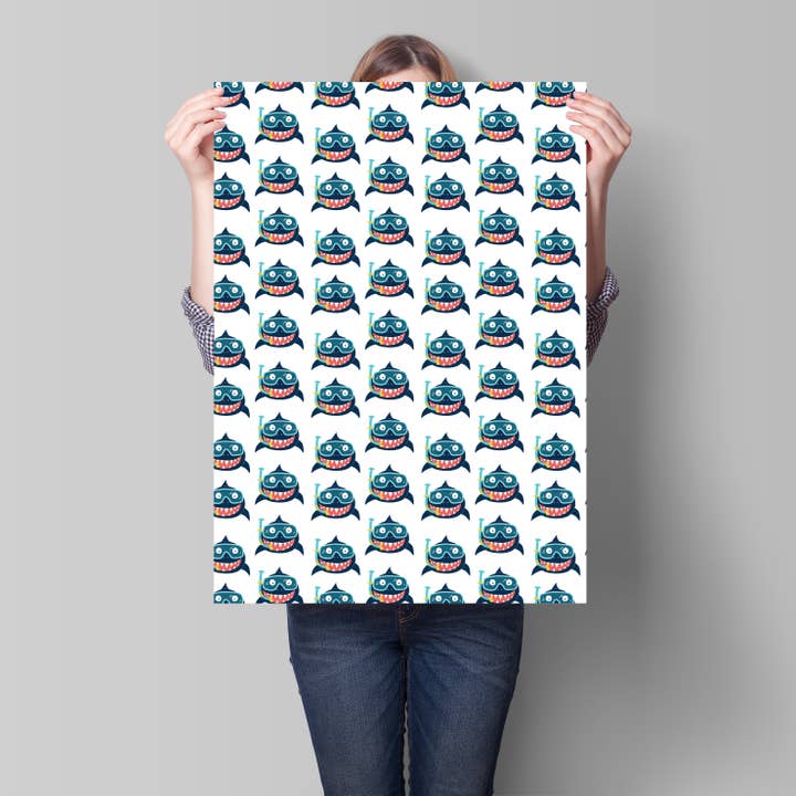 Stesha Wrapt – wholesale Flat wrap – Scuba Diving Shark Wrapping Paper
