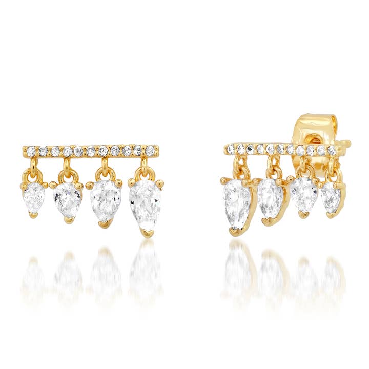 Clous d'oreilles barre pavée CZ avec pendants CZ pour la vente par Tai Jewelry