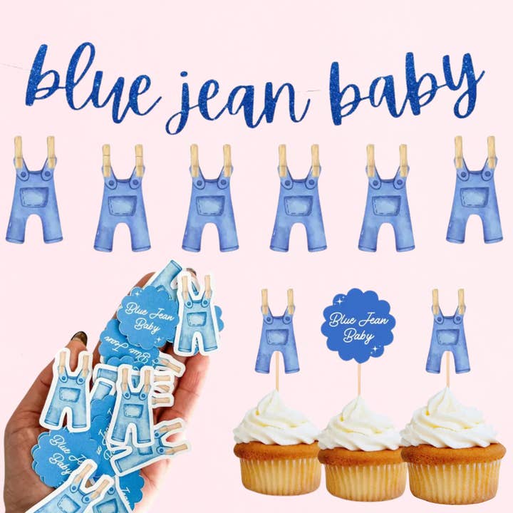 Blue Jean Baby Shower Party Kit | Neutral Blue for wholesale by Pretty Party Company