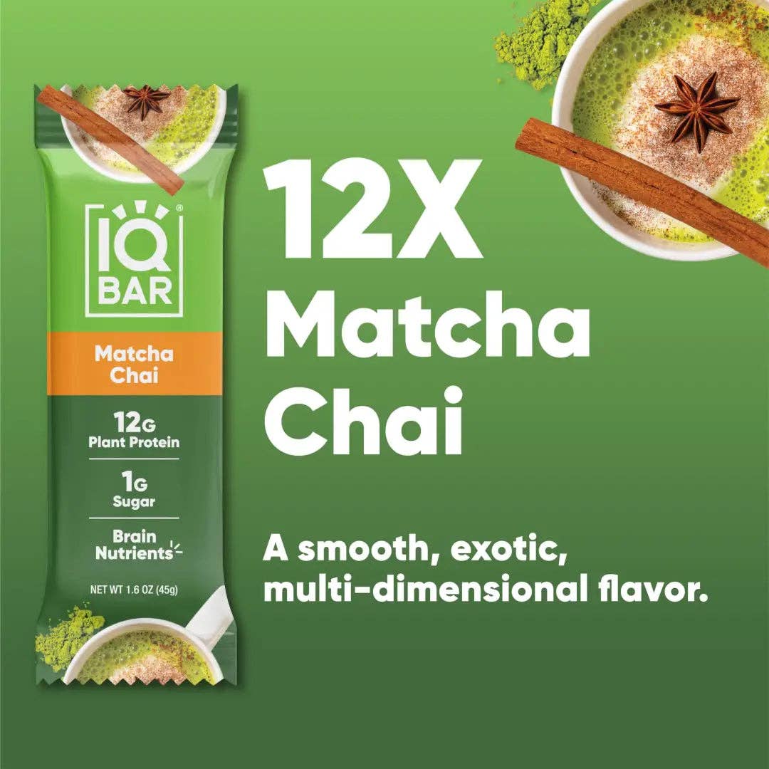 Echo Sales America - Wholesale Snack Bar - IQBAR Brain + Body Protein Bars, Matcha Chai, Keto, Vegan, Paleo Friendly, Low Sugar, Low Net Carb, High Fiber, Gluten Free, No Sugar Alcohols, 12 Count3