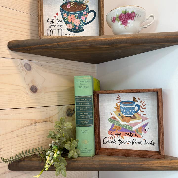 Hangout Home - Wholesale Sign - Folksy Keep Calm Drink Tea Read Books - Tea Cup Canvas Art