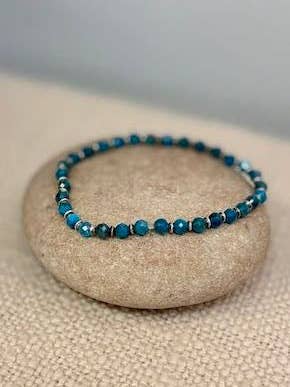 Larger Blue Apatite with Gold or Silver Stretchy Gemstone Wrap Bracelet for wholesale by Lady Bird Market