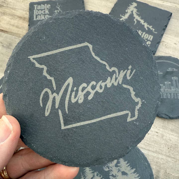 Missouri State Round or Square Slate Black Drink Coaster for wholesale by National Parks and Beyond