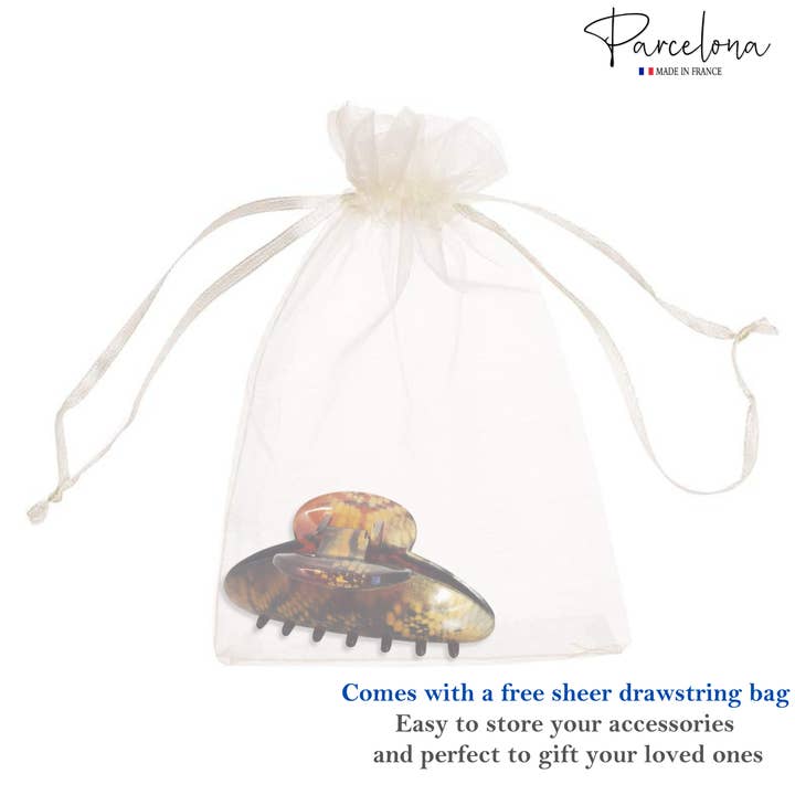 Parcelona - Wholesale Hair Clip - Women's - Parcelona French Golden Choco Dark Brown Large Celluloid Hair Claw for Women5