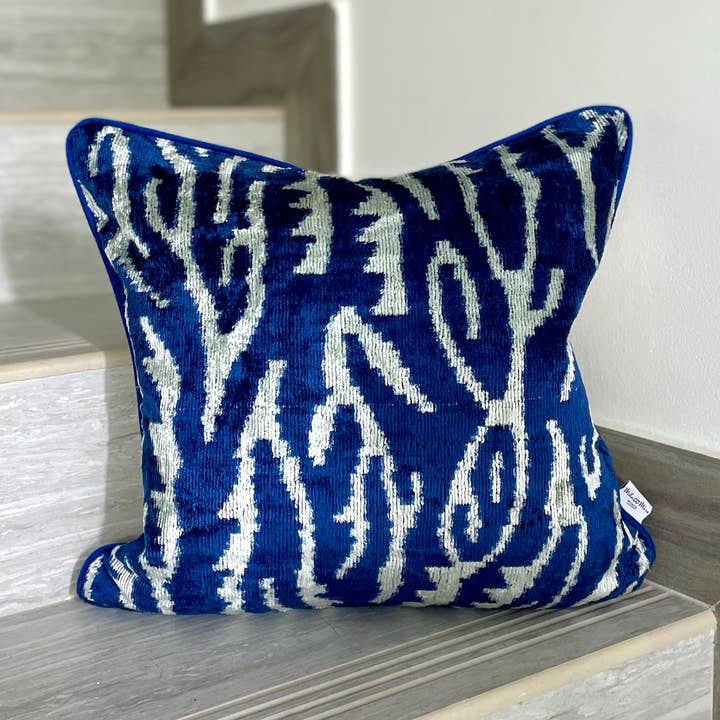 Velvet Ikat Cushion Blue Zebra | Velvet Ikat Pillowcase for wholesale by Mila∞Miro by Emelie