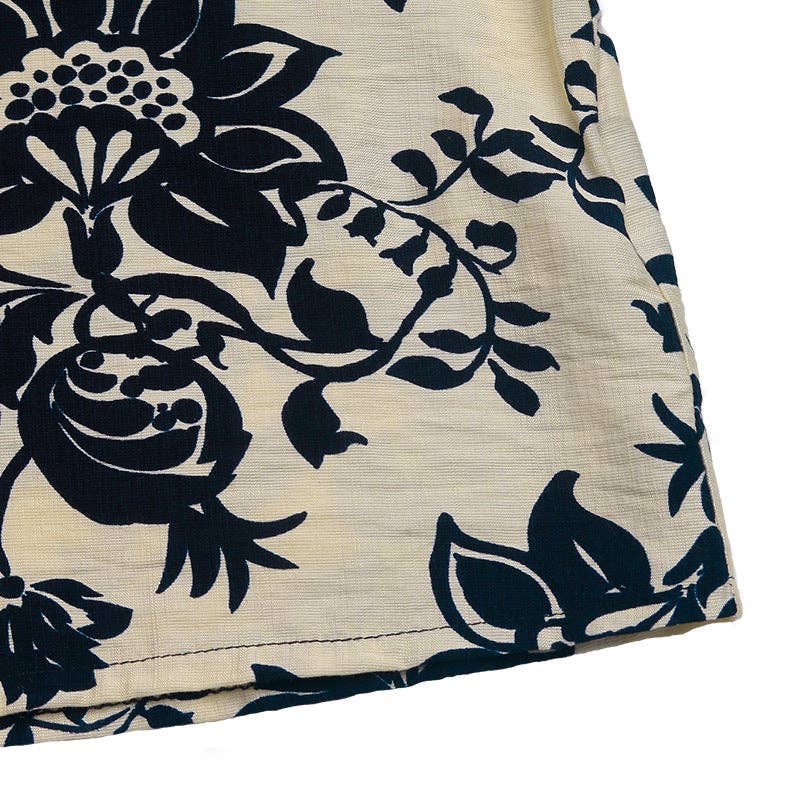 Navy blue Vintage Printed Shirt Small Stand-up Collar for wholesale on Faire7