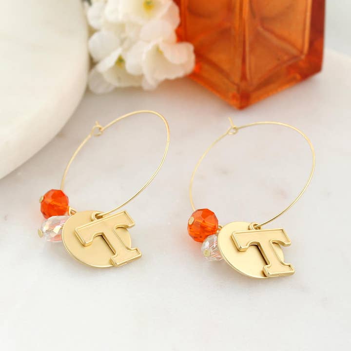 Seasons Jewelry - Wholesale Dangle Earrings - Tennessee Matte Gold Logo Hoop Earrings1