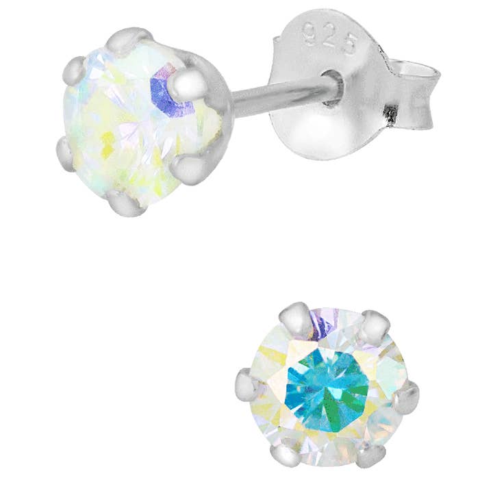 Penny & Piper - Wholesale Stud/Post Earrings - Sterling Silver Aurora Borealis Round Crystal Stud Earrings