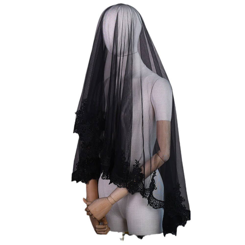 Gothic Halloween Women Black Lace Bridal Veil for wholesale on Faire1