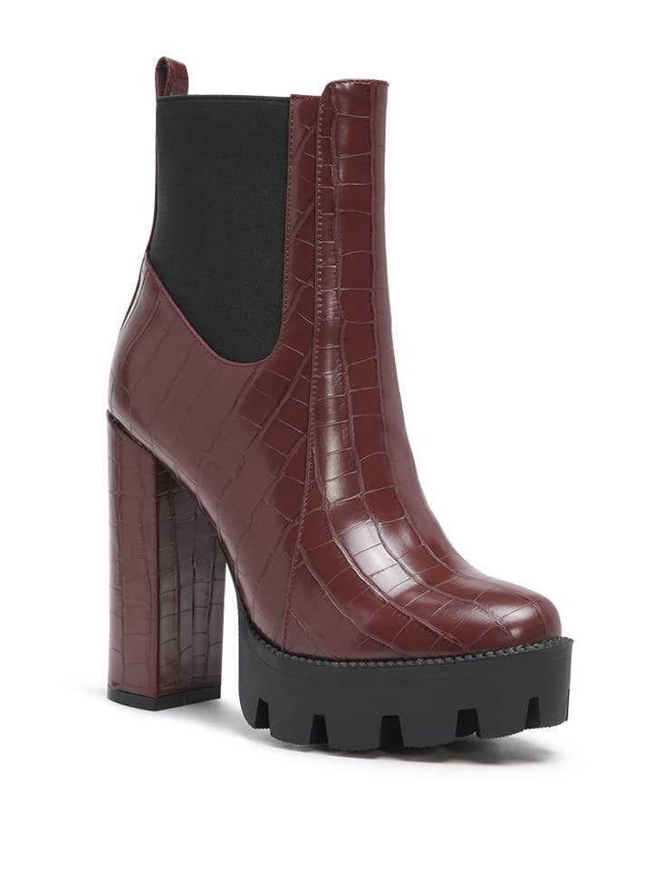 BEATRIZ CROC PRINT BLOCK HEEL BOOTS BY LONDON RAG for wholesale by Rag Company