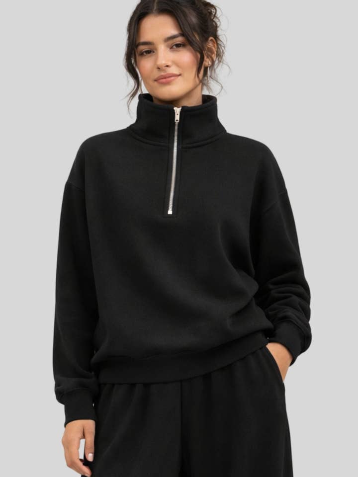 Supersoft Half Zip Sweatshirt Black for wholesale by Born Nouli Activewear