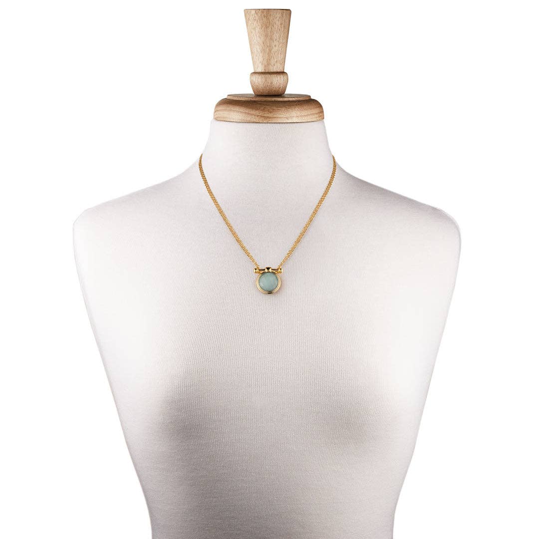 URBAN-EQUESTRIAN – wholesale Pendant/charm necklace – Adele - Aqua Chalcedony Equestrian Horse Bit Necklace in Gold3