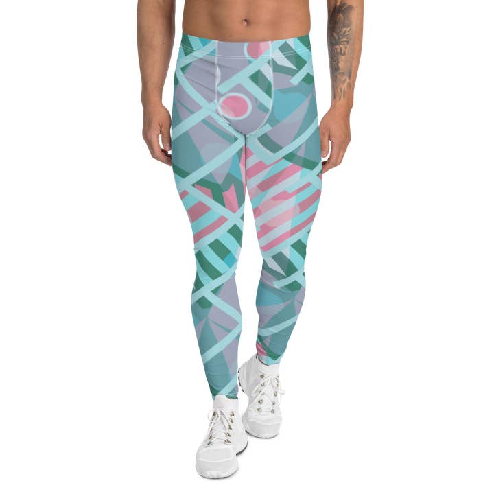 Patterned Men's Leggings | Blue Memphis Maze for wholesale by BillingtonPix