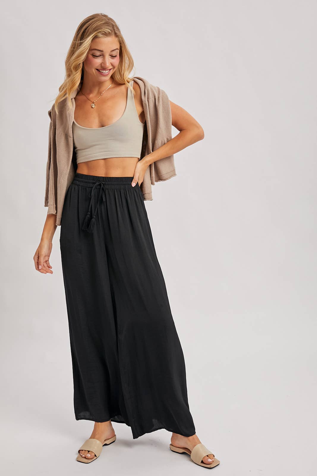 Bluivy - Wholesale Pants - Women's - SILKY PALAZZO WIDE LEG PANTS3