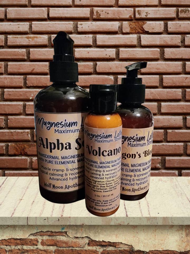 Transdermal Magnesium | Lotions | Earthy Herbal Blends for wholesale by Wolf Moon Apothecary Tx