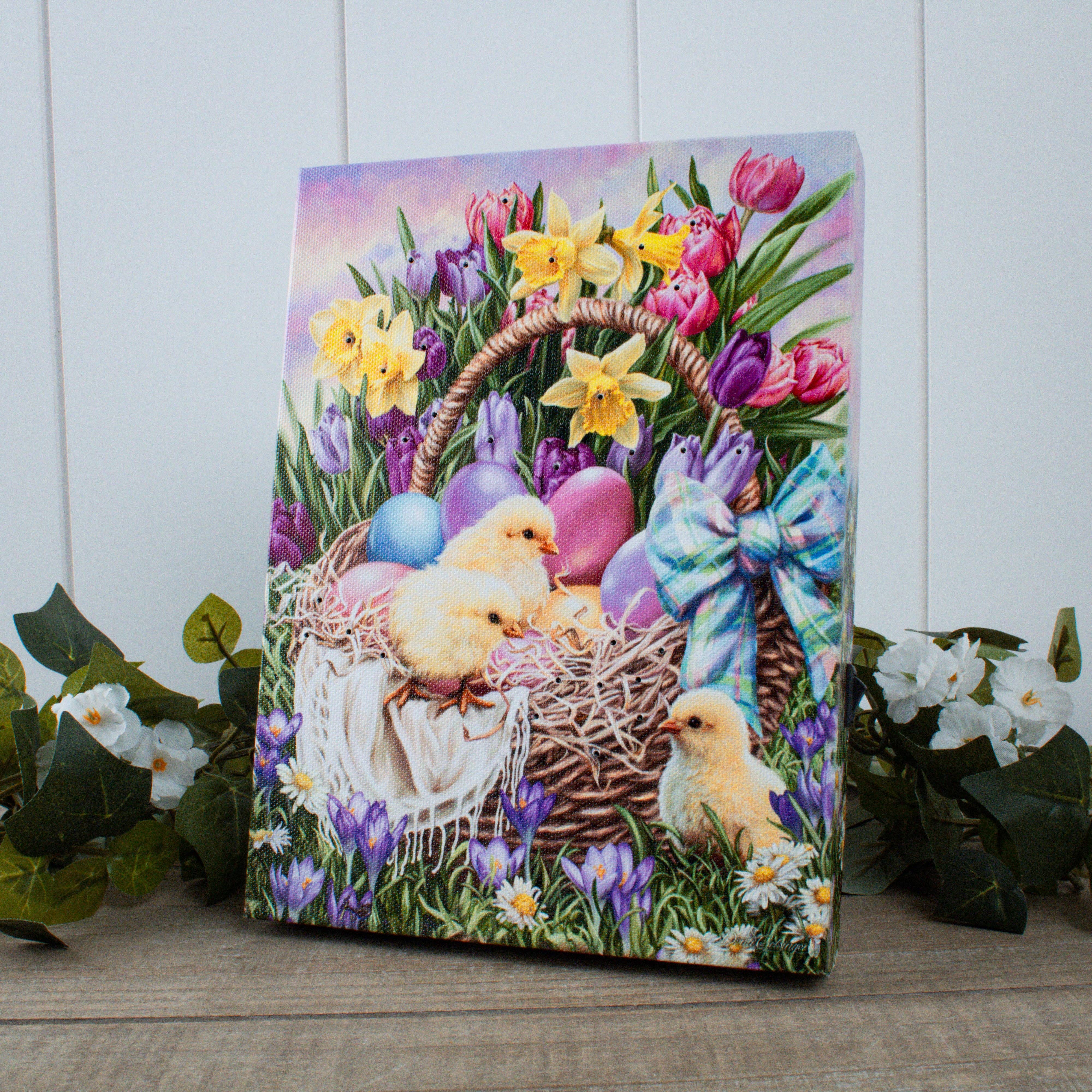 Glow Decor - Wholesale Decorative Tabletop Object - Easter Basket 8x6 Lighted Tabletop Canvas1