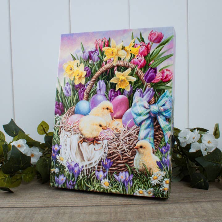 Glow Decor - Wholesale Decorative Tabletop Object - Easter Basket 8x6 Lighted Tabletop Canvas1