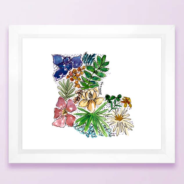 Floral State Karta tryck - Louisiana för wholesale av Allison’s Illustrations