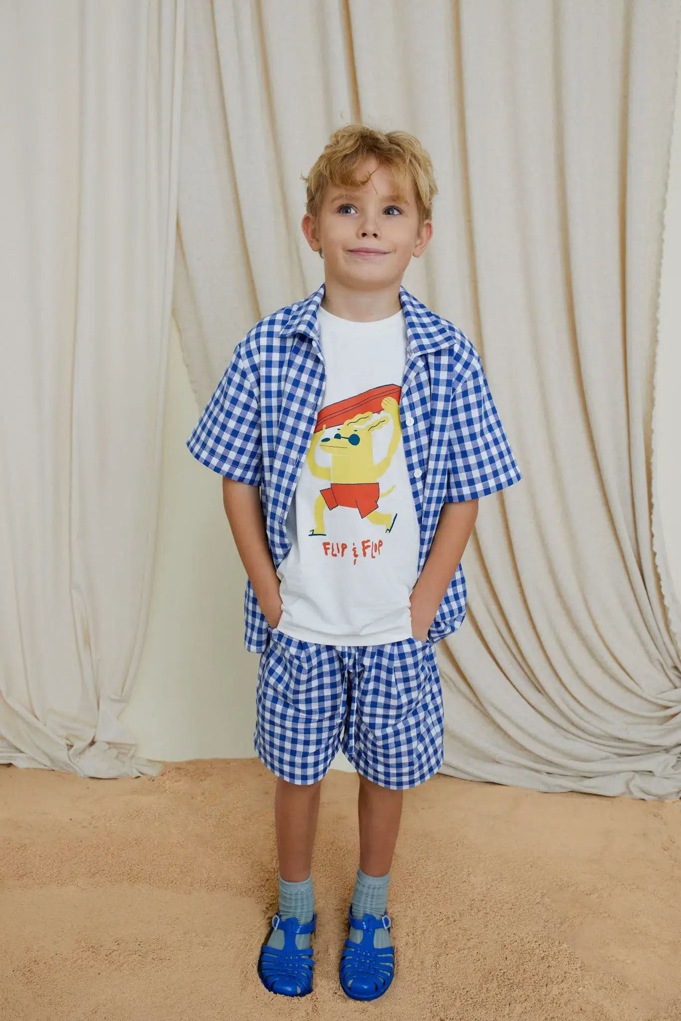 Blauw Korte geruite katoenshorts voor groothandel op Faire2