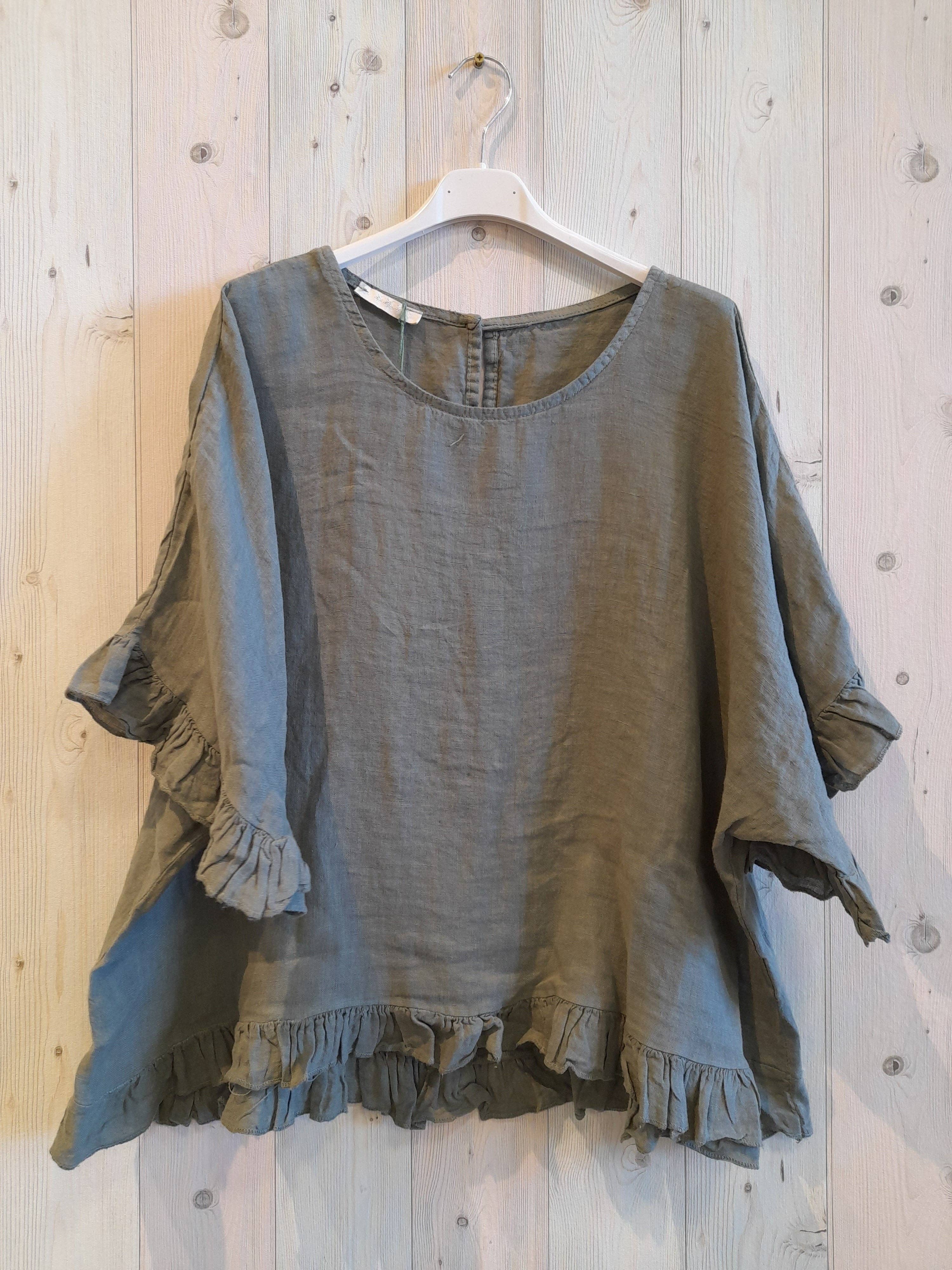 Linen & More - Vente Chemisier – femme - Blouse à volants 100 % lin - réf 107408