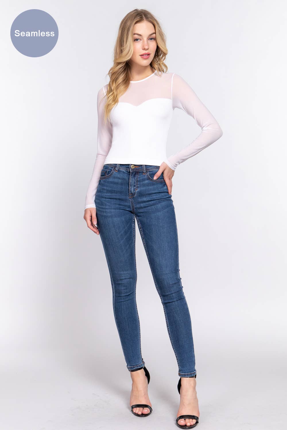 Active Basic | Active USA - Wholesale Knit Top - Women's - Long Sleeve Round Neck Mesh Combination Seamless Top7