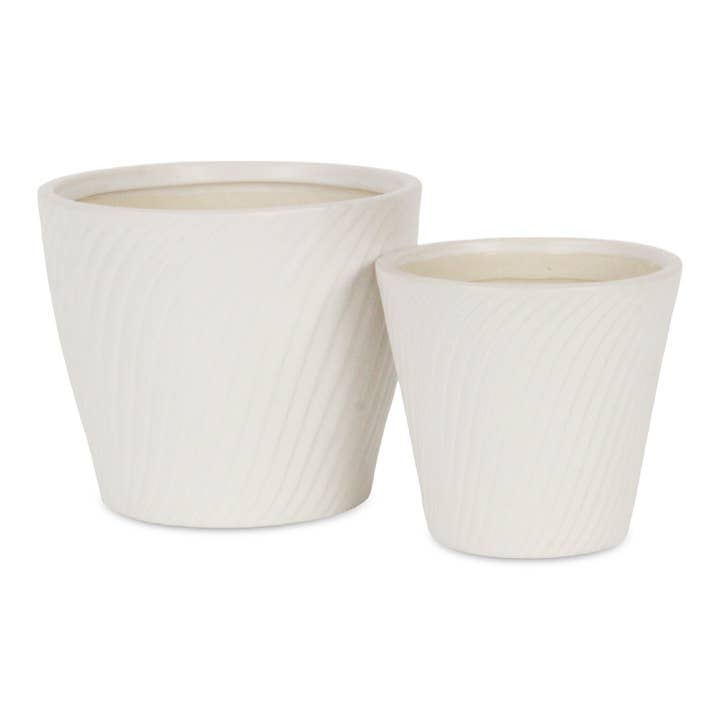 Currula Tapered Curved Swirl Pattern Ceramic Pot - White for wholesale by Cheungs Home Decor