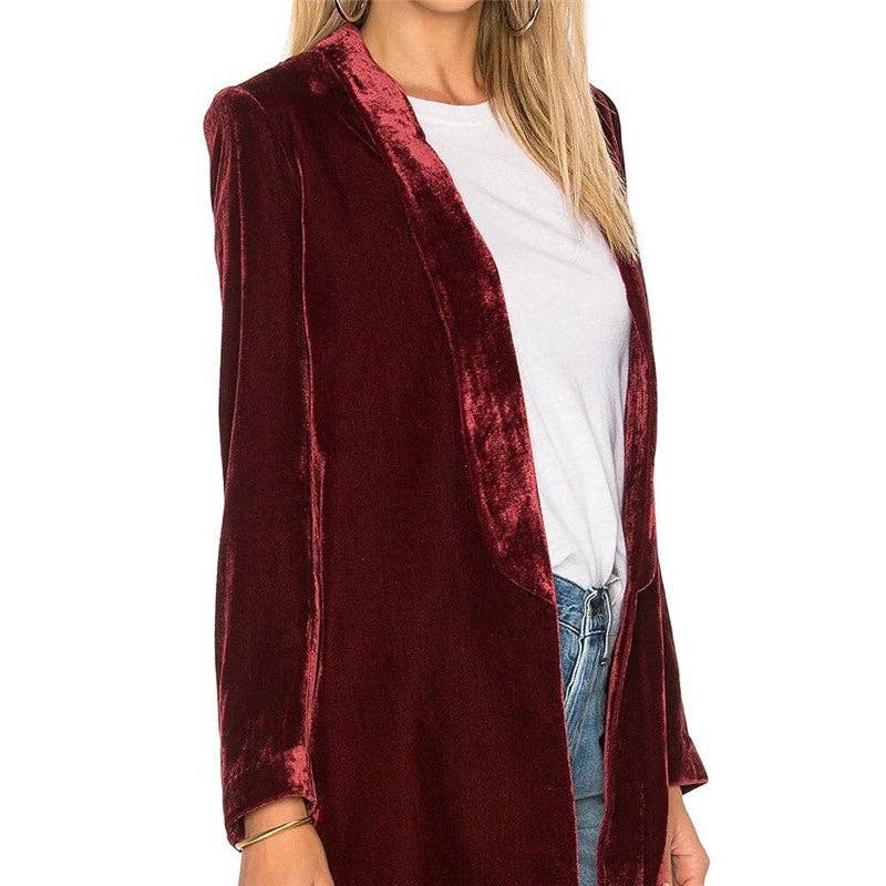 Sheer Trend - Wholesale Blazer - Dames - Effen Kleur Minimalistische Fluwelen Blazers5
