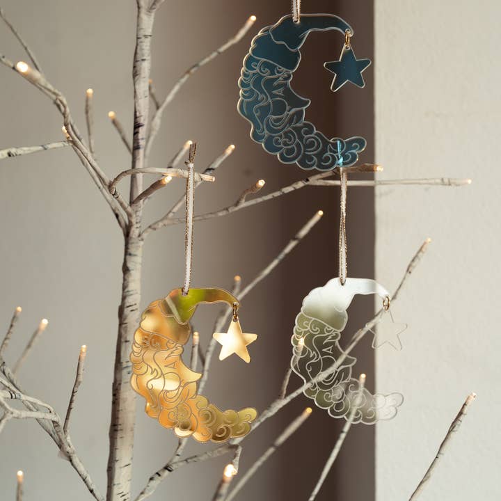 Santa Moon and Star Christmas Ornament for wholesale by Reece Design Works