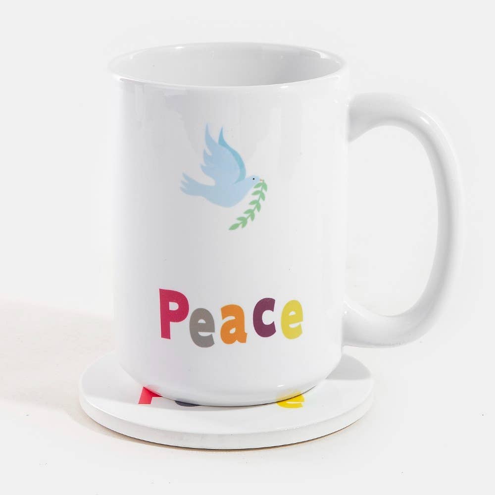 WHITE Peace Dove 15Oz Mug With Matching Coaster Gift Set for wholesale on Faire3