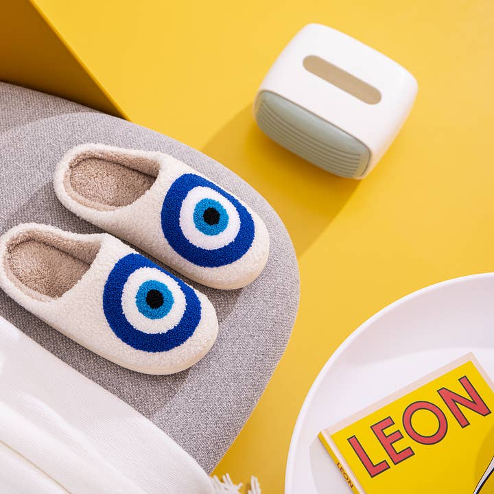 evileye Illustrated Soft Fluffy Comfy Warm House Slipper for wholesale by Shop Lev