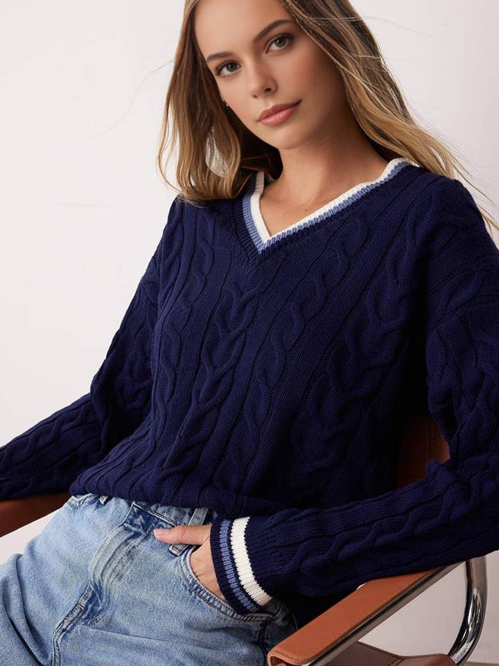 Kabelstrick Collegiate Pullover für den Großhandel von Hoxton Gal