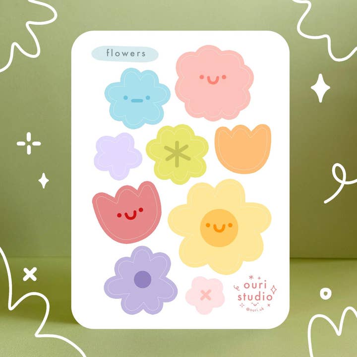 Flowers Sticker Sheet - Colourful Floral Stickers for wholesale by Ouri Studio