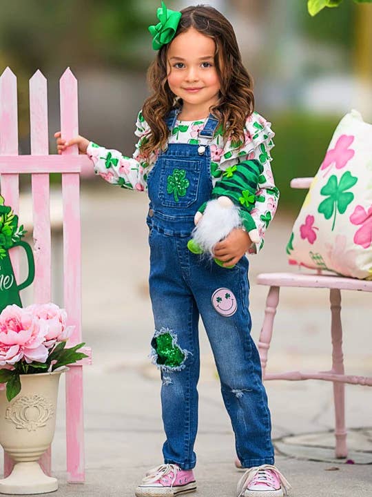 Ensemble de salopette en jean à sequins et patchs Sparkling In Style pour la vente par Mia Belle Girls • Wholesale