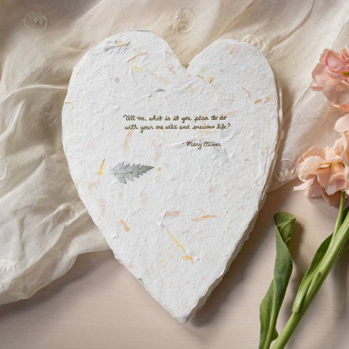 Oblation Papers & Press - Wholesale Love Card - Mary Oliver Floral Poem Handmade Paper Letterpress Heart1