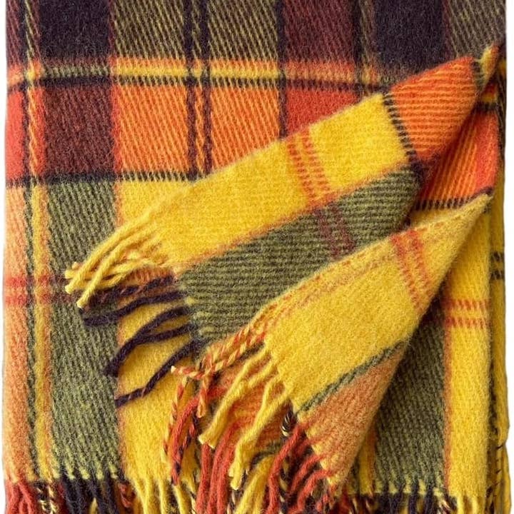 WoolOnly – Engroshandel Tæppe – 100% lammeuld plaid tæppe skotskternet tartan (gul/orange, 175x210 cm)