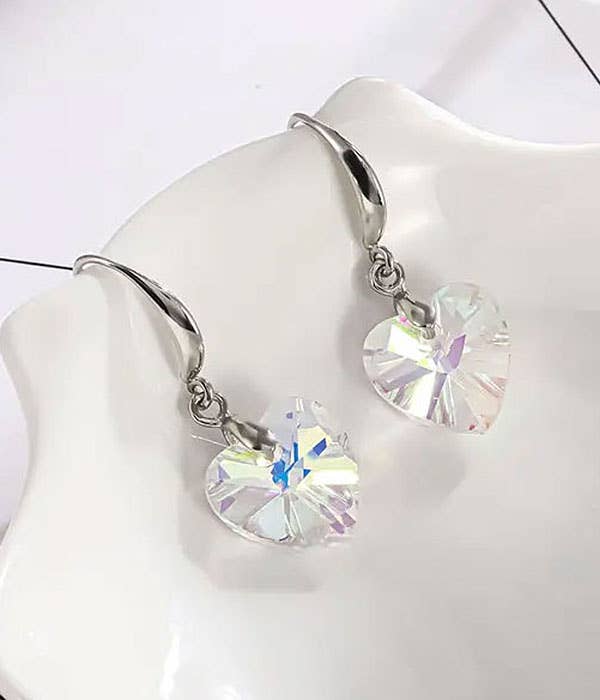 Jewelry Max - Venta al por mayor Pendientes colgantes - ( E395 ) PENDIENTE CORAZÓN DE PIEDRA FACETADA