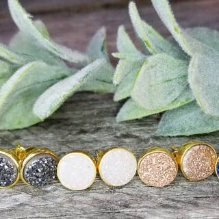 Sosie Designs - Wholesale Stud/post earrings - Gold Druzy Quartz Studs Earrings 9MM - Rainbow White3