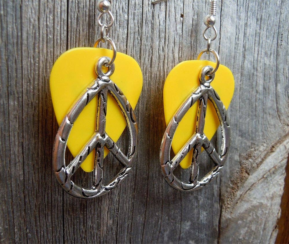 Simply Raevyn - Wholesale Dangle Earrings - Large Oval Peace Sign Charm Guitar Pick Earrings1