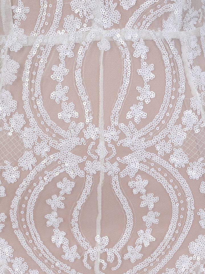 No Limit White Nude Plunge Floral Sequin Double Thigh Slit Mini Dress for wholesale by Nazz Collection Clothing Ltd