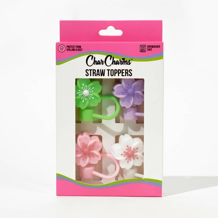 Cherry Blossom Straw Toppers (4 PK) for wholesale by CharCharms
