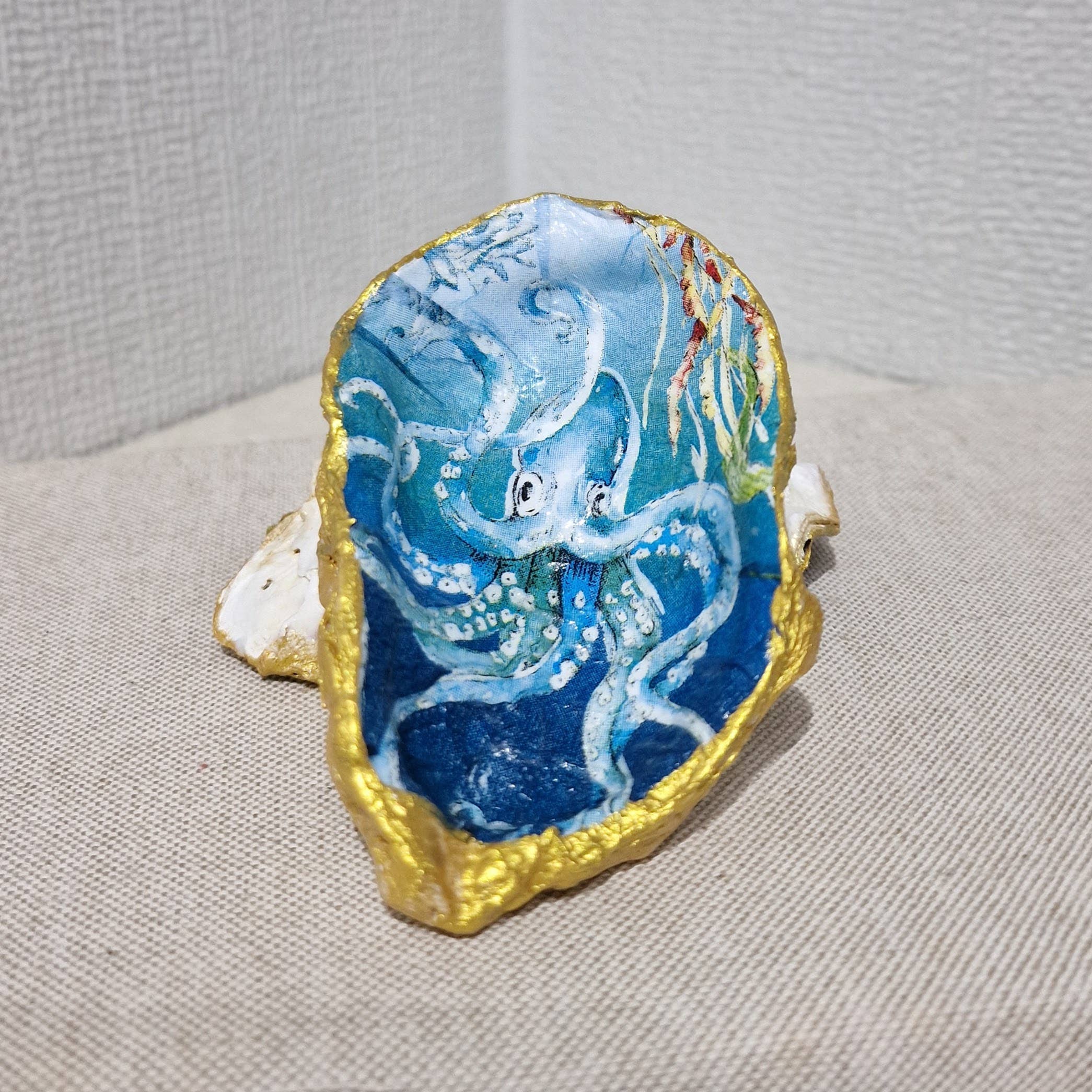 Bee my Oyster - Vente Plateaux à bijoux - Nouveau vide-poches coquillage huître bleu à pieuvre - cadeau marin1