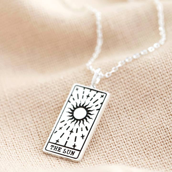 Silver 'The Sun' Tarot Card Pendant Necklace for wholesale by Lisa Angel