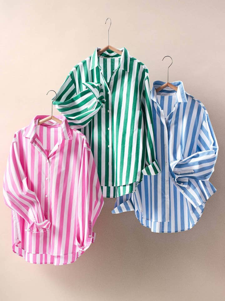 Oversized Stripe Button Down Collared Shirt and other Purchase Wholesale oversized button down. Free Returns & Net 60 Terms on Faire trending on Faire.