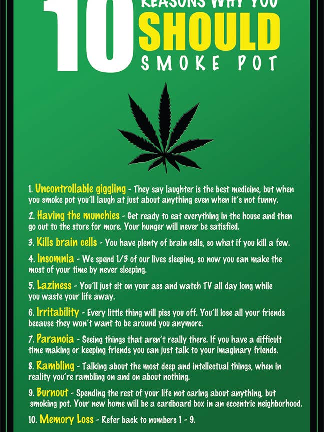 10 Reasons to Smoke Pot 11x17 Bag and Boarded Poster for wholesale by Pyramid America