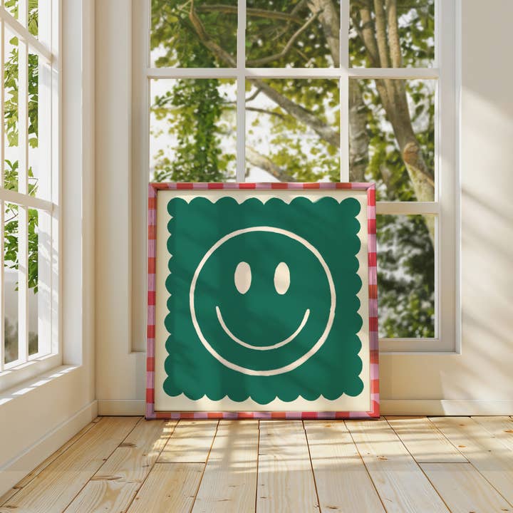 Kate Fox Design - Wholesale Art Print - Green Smiley, Dopamine Decor, Maximalist, Colourful Wall Art
